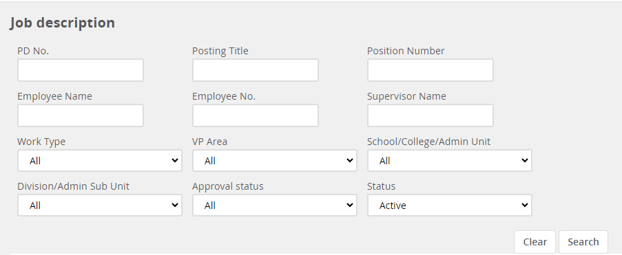 Position description search fields in MyTrack